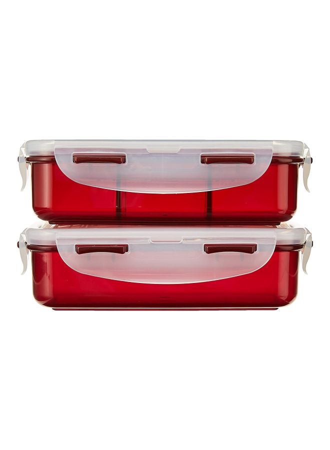 4-Piece Lunch Box With Bag Set Red/Clear/White 2x350ml