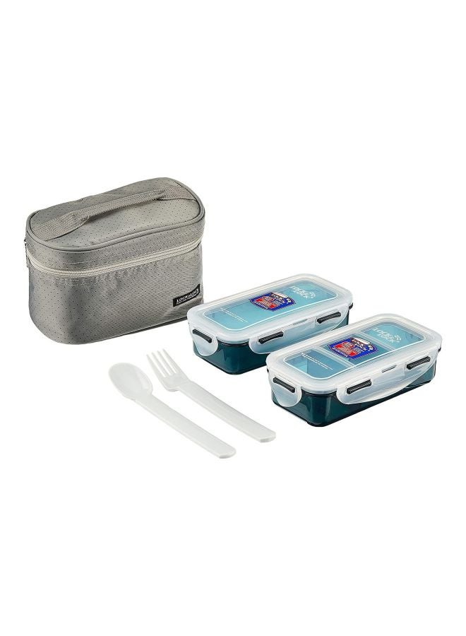 5-Piece Lunch Box With Bag Set Grey/Blue/White 19x10x15cm