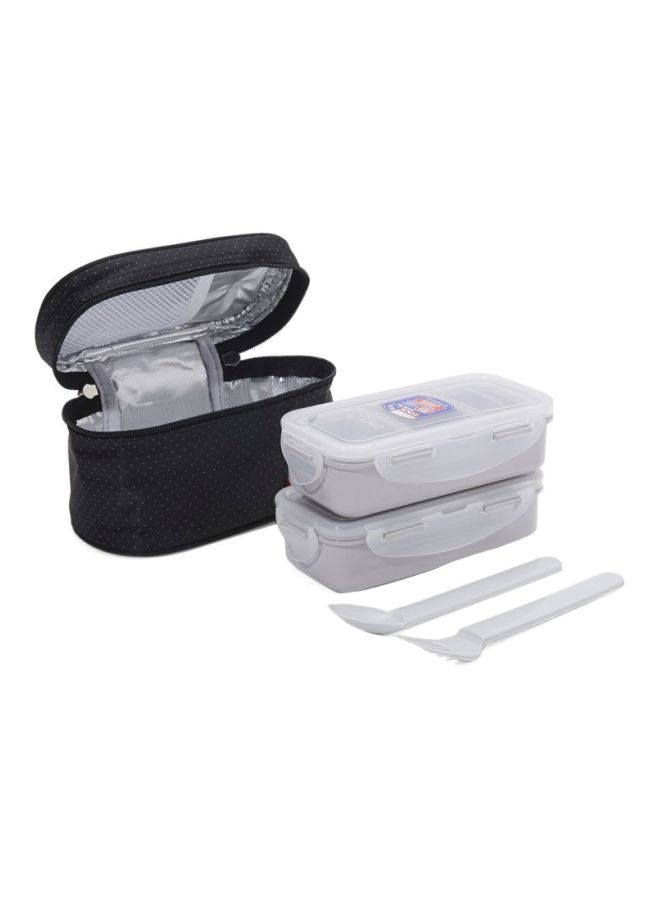 2-Piece Lunch Box Set With Bag Black/Clear 7.9x3.7x5.5inch