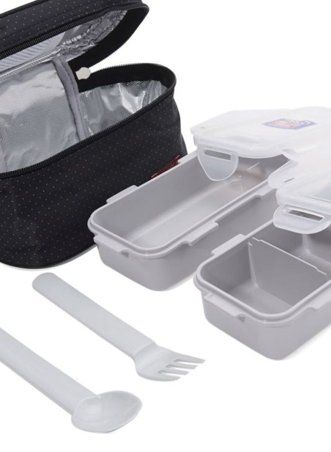2-Piece Lunch Box Set With Bag Black/Clear 7.9x3.7x5.5inch