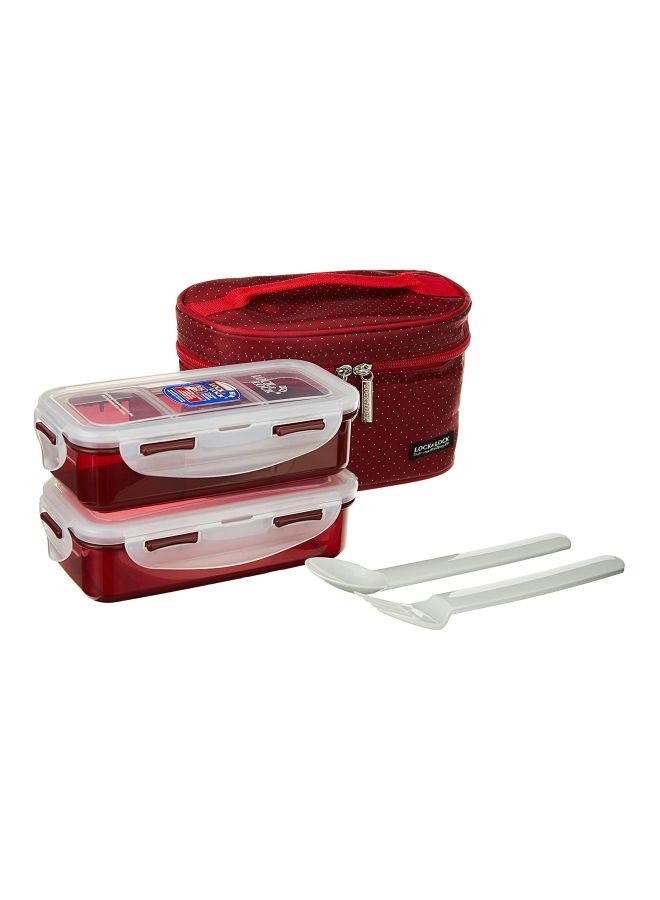 5-Piece Airtight Lunch Box Set Red/Clear
