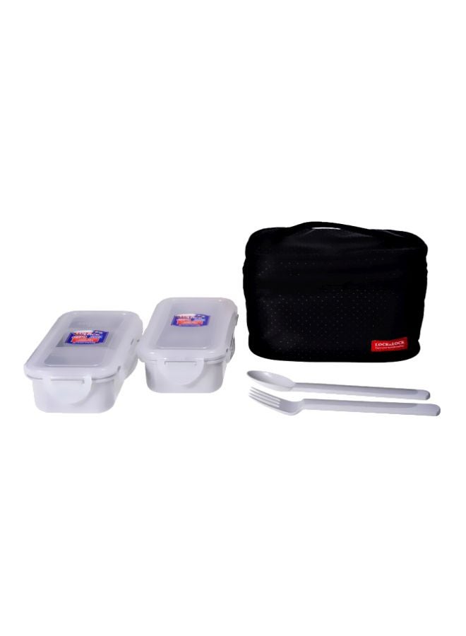 4-Piece Lunch Box With Bag Set White/Clear/Black White/Clear/Black