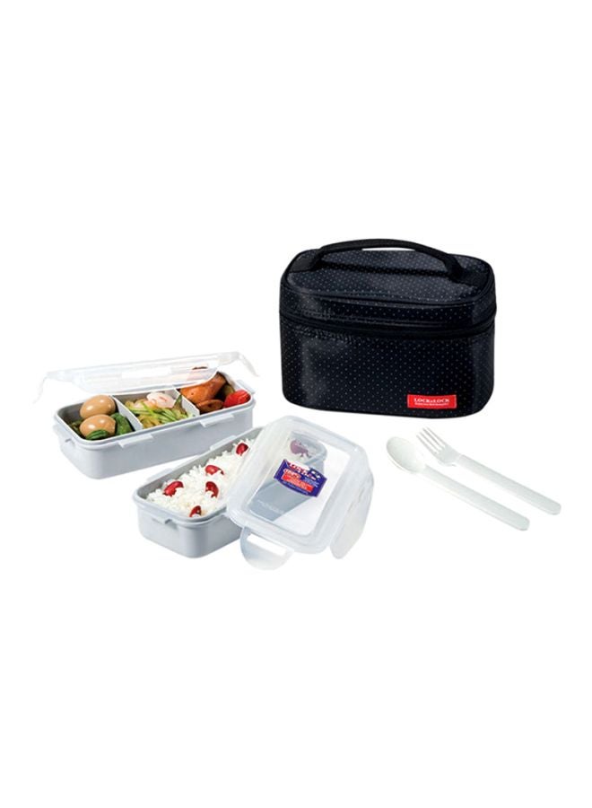 4-Piece Lunch Box With Bag Set White/Clear/Black White/Clear/Black
