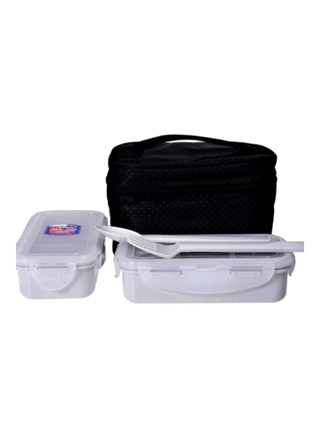 4-Piece Lunch Box With Bag Set White/Clear/Black White/Clear/Black