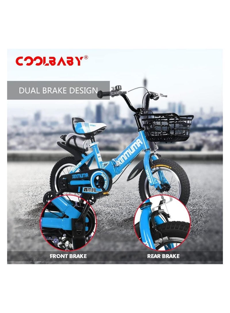 12 inch Kids Bike with Handbrake and Basket with Training Wheels and Fenders Princess Bike