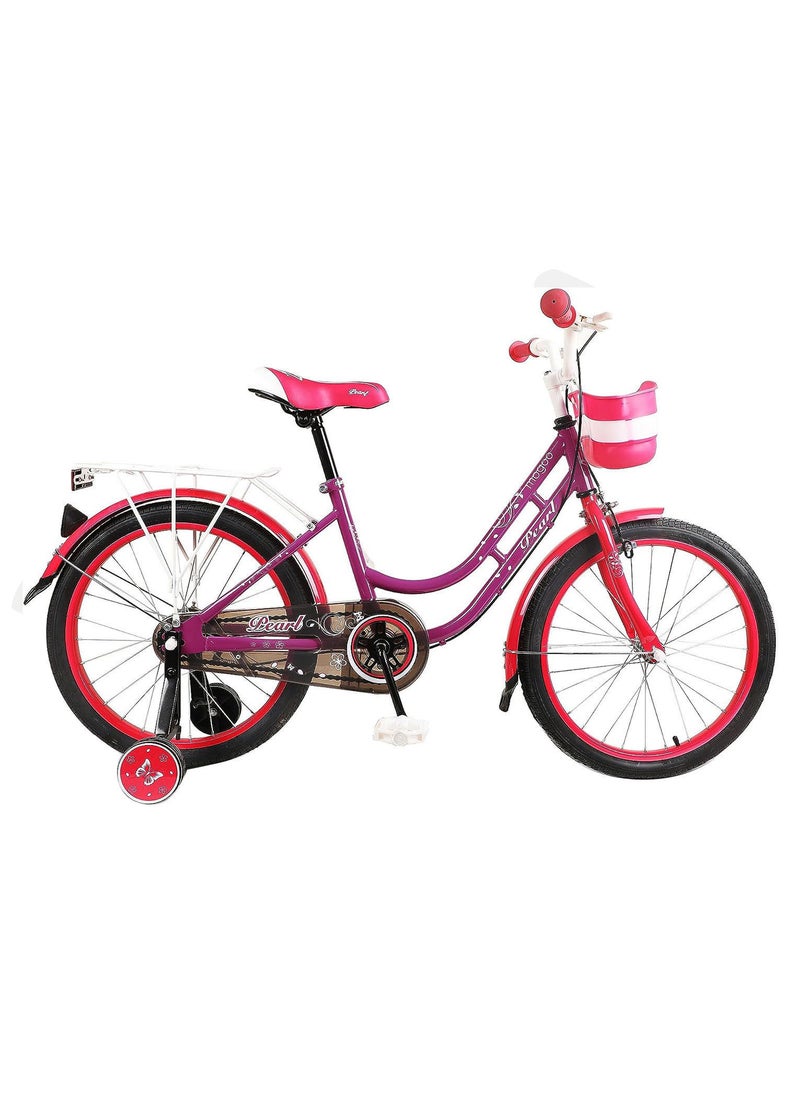 Mogoo Pearl Road Bike With Basket for 4-10 Years Old - Adjustable Seat - Handbrake - Mudguards - Reflectors - Rear Carrier - Gift for Kids - 16 Inch Bicycle with Training Wheels - Purple