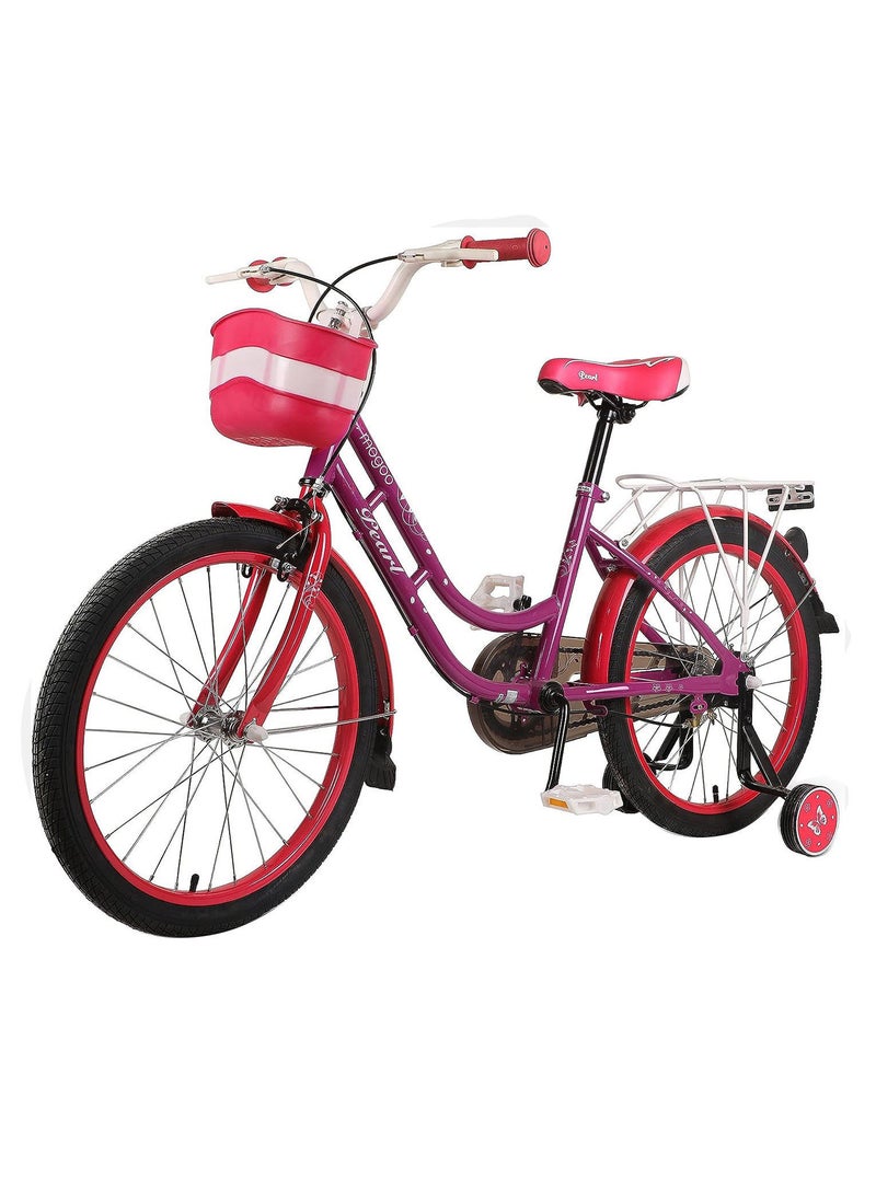 Mogoo Pearl Road Bike With Basket for 4-10 Years Old - Adjustable Seat - Handbrake - Mudguards - Reflectors - Rear Carrier - Gift for Kids - 16 Inch Bicycle with Training Wheels - Purple