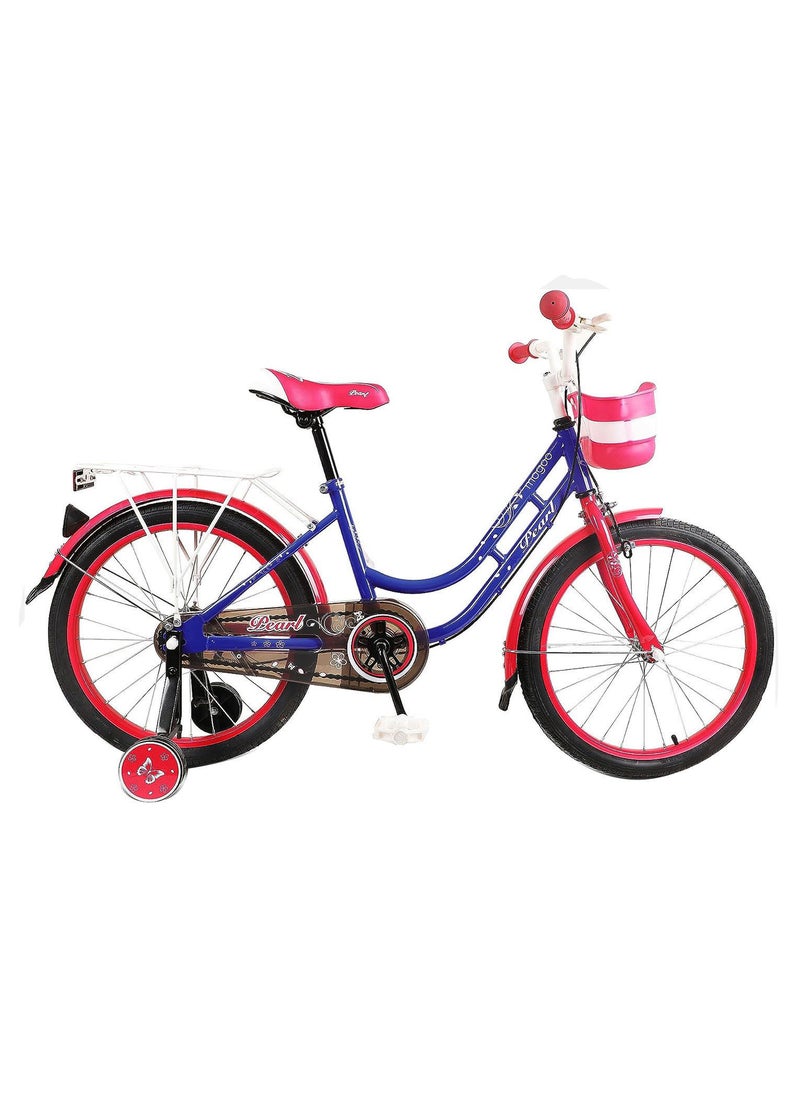 Mogoo Pearl Road Bike With Basket for 4-10 Years Old - Adjustable Seat - Handbrake - Mudguards - Reflectors - Rear Carrier - Gift for Kids - 16 Inch Bicycle with Training Wheels - Blue