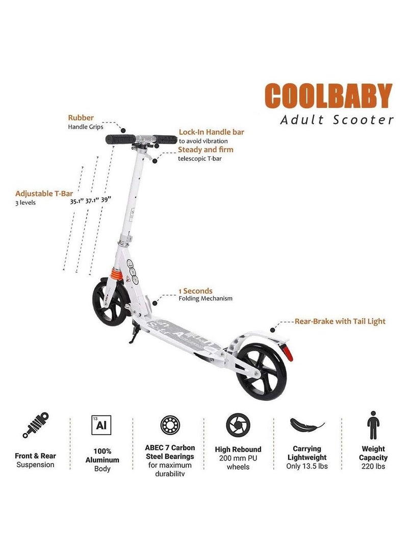 City Scooter with Dual Suspension Height Adjustable Folding Scooter with Big Wheels