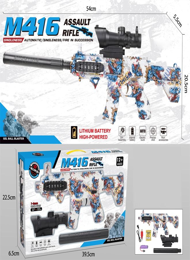 M416 Assault Rifle Shape Toy Gun Electric Automatic Hydrogel Balls Blaster Water Pallet Toy Gun Gel Balls Toy Gun with Scope and Silencer for Outdoor Activity Toy Gun Birthday Holiday Gift for Children