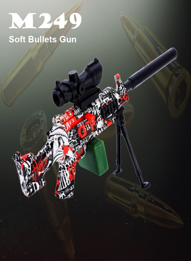 M249 Assault Rifle Toy Gun Electric Automatic Hydrogel Balls Fake Toy Gun Water Pallet Toy Gun Gel Balls Toy Gun with Scope and Silencer for Outdoor Activity