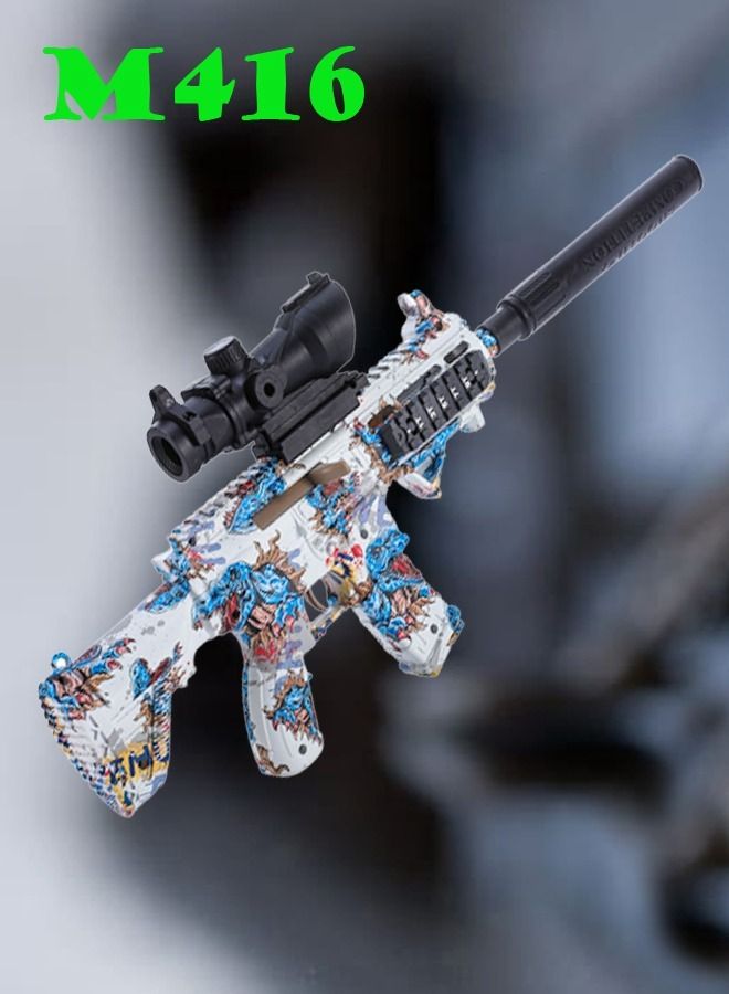 M416 Assault Rifle Shape Electric Automatic Hydrogel Balls Blaster Water Pallet Gun Gel Balls Gun Scope and Silencer for Outdoor Activity
