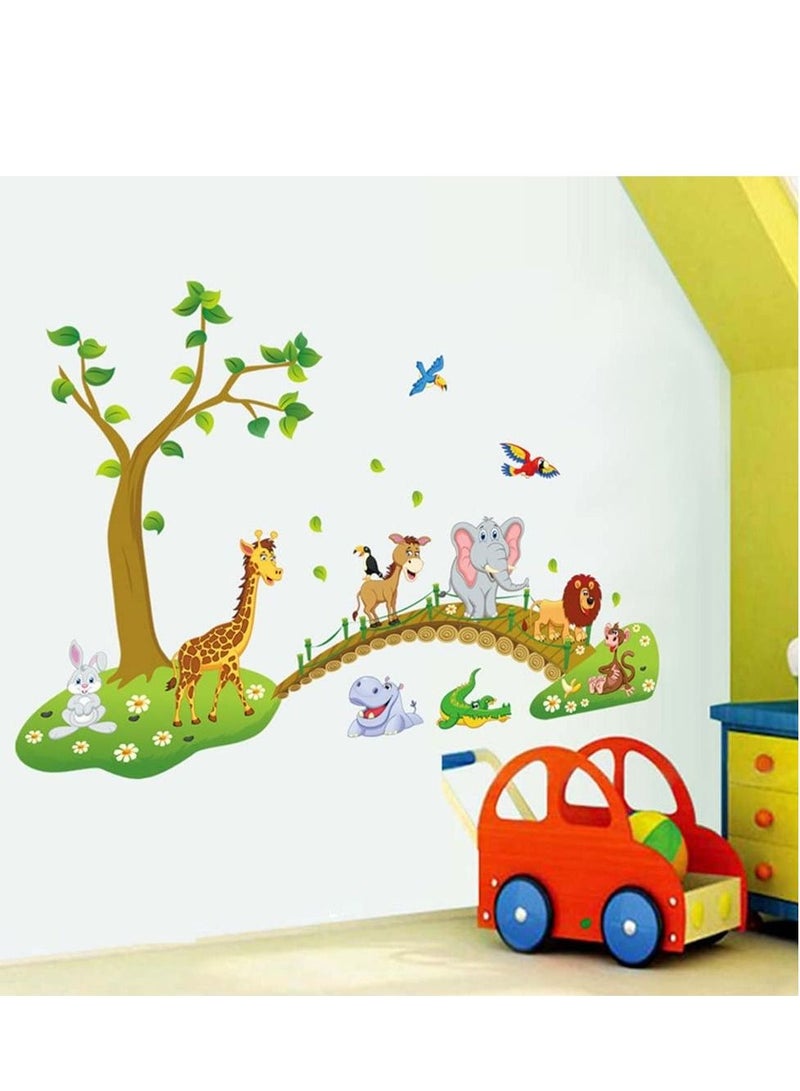 Jungle Animals Tree Wall Stickers Large Removable Cartoon Lion Giraffe Elephant Wall Decor DIY Room Decoration for Kids Room Nursery Bedroom 48.8 Inch x 31 Inch