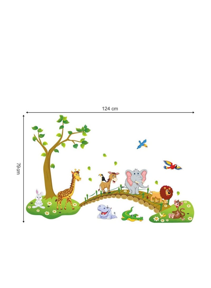 Jungle Animals Tree Wall Stickers Large Removable Cartoon Lion Giraffe Elephant Wall Decor DIY Room Decoration for Kids Room Nursery Bedroom 48.8 Inch x 31 Inch