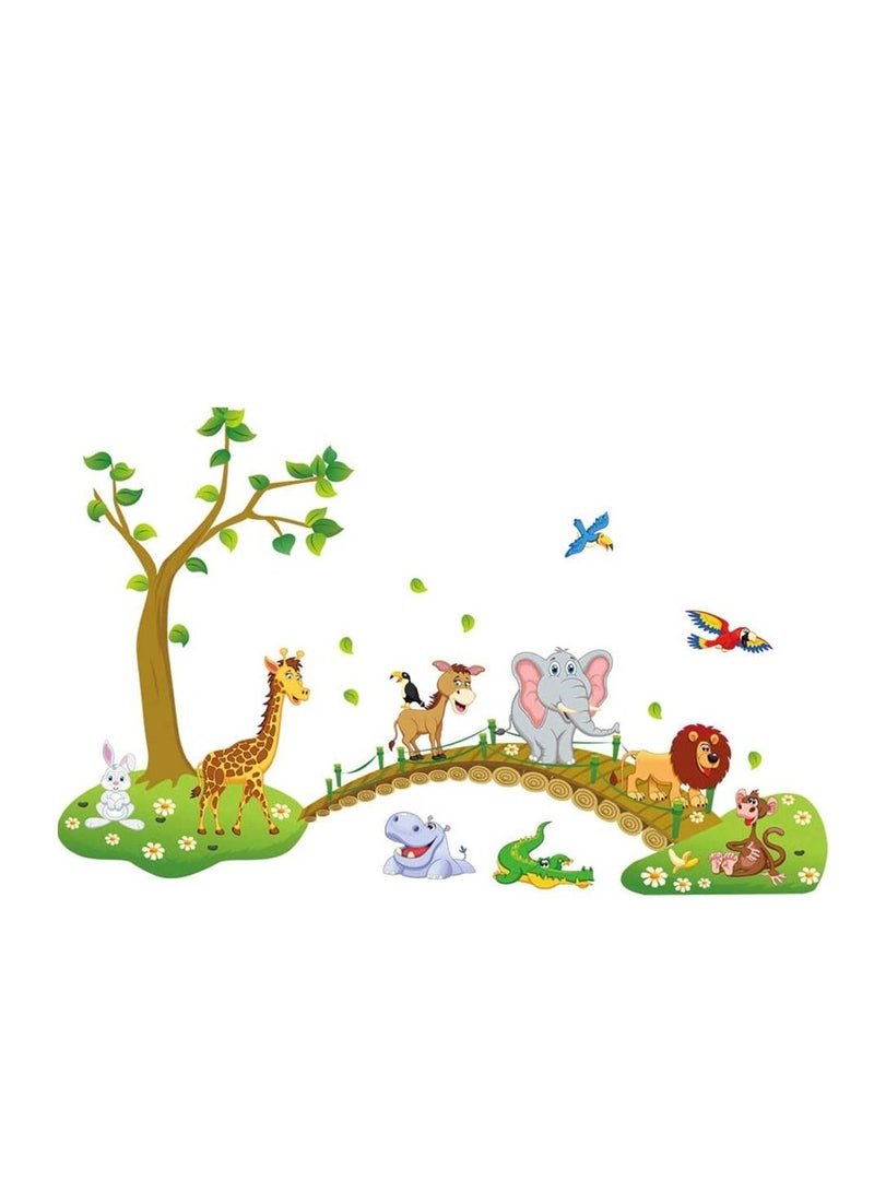 Jungle Animals Tree Wall Stickers Large Removable Cartoon Lion Giraffe Elephant Wall Decor DIY Room Decoration for Kids Room Nursery Bedroom 48.8 Inch x 31 Inch