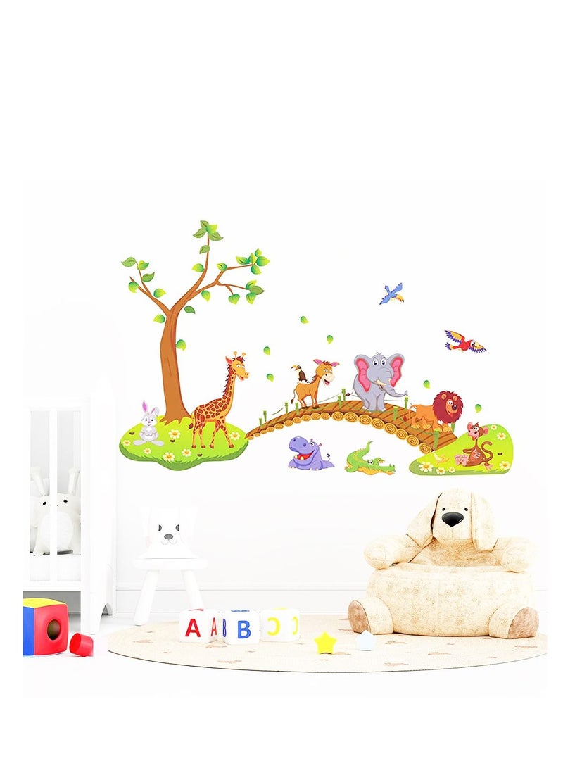 Jungle Animals Tree Wall Stickers Large Removable Cartoon Lion Giraffe Elephant Wall Decor DIY Room Decoration for Kids Room Nursery Bedroom 48.8 Inch x 31 Inch