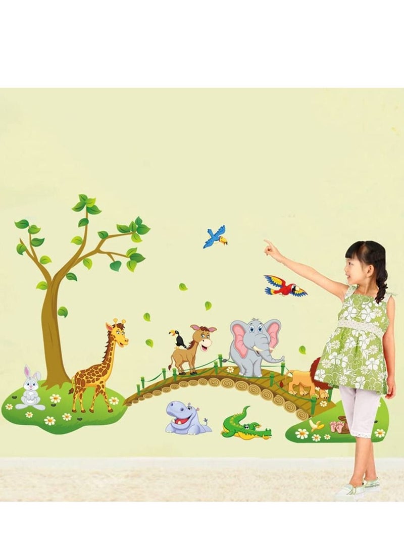 Jungle Animals Tree Wall Stickers Large Removable Cartoon Lion Giraffe Elephant Wall Decor DIY Room Decoration for Kids Room Nursery Bedroom 48.8 Inch x 31 Inch