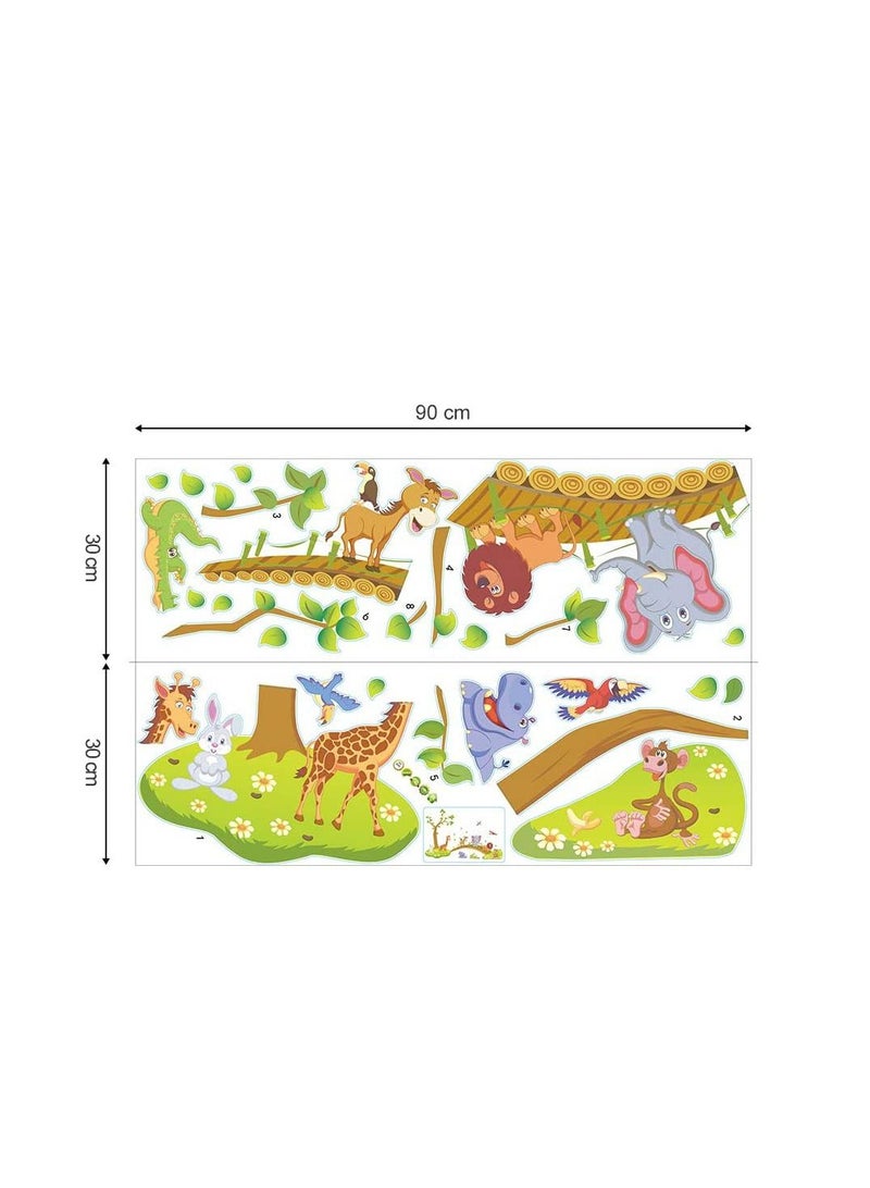 Jungle Animals Tree Wall Stickers Large Removable Cartoon Lion Giraffe Elephant Wall Decor DIY Room Decoration for Kids Room Nursery Bedroom 48.8 Inch x 31 Inch