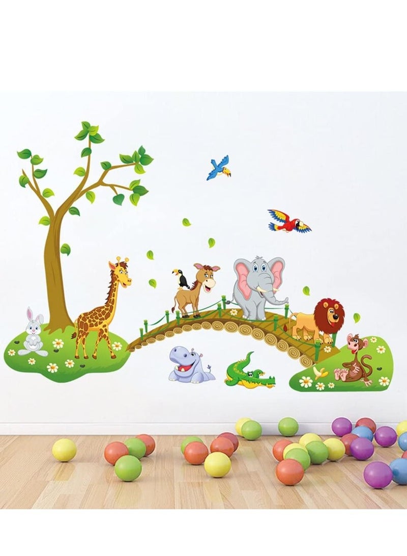 Jungle Animals Tree Wall Stickers Large Removable Cartoon Lion Giraffe Elephant Wall Decor DIY Room Decoration for Kids Room Nursery Bedroom 48.8 Inch x 31 Inch