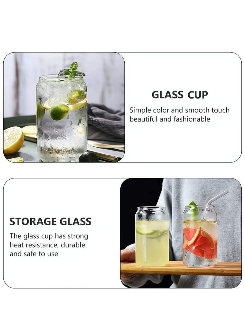 Drinking Glasses with Glass Straw 4pcs Set  16oz Can Shaped Glass Cups Iced Coffee Glasses Cute Tumbler Cup Ideal for Soda Tea Water Gift For Birthday,Halloween,Christmas  2 Cleaning Brushes