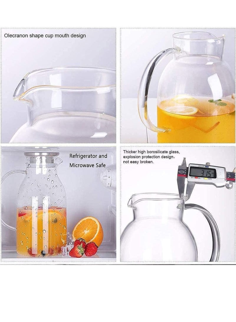 Glass Pitcher Water Pitcher and Stainless Steel Iced Tea Pitcher Easy Clean Heat Resistant Borosilicate Glass Jug for Juice Milk Cold or Hot Beverages -1800ML With 4 Cup