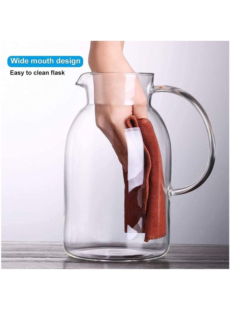 Glass Pitcher Water Pitcher and Stainless Steel Iced Tea Pitcher Easy Clean Heat Resistant Borosilicate Glass Jug for Juice Milk Cold or Hot Beverages -1800ML With 4 Cup