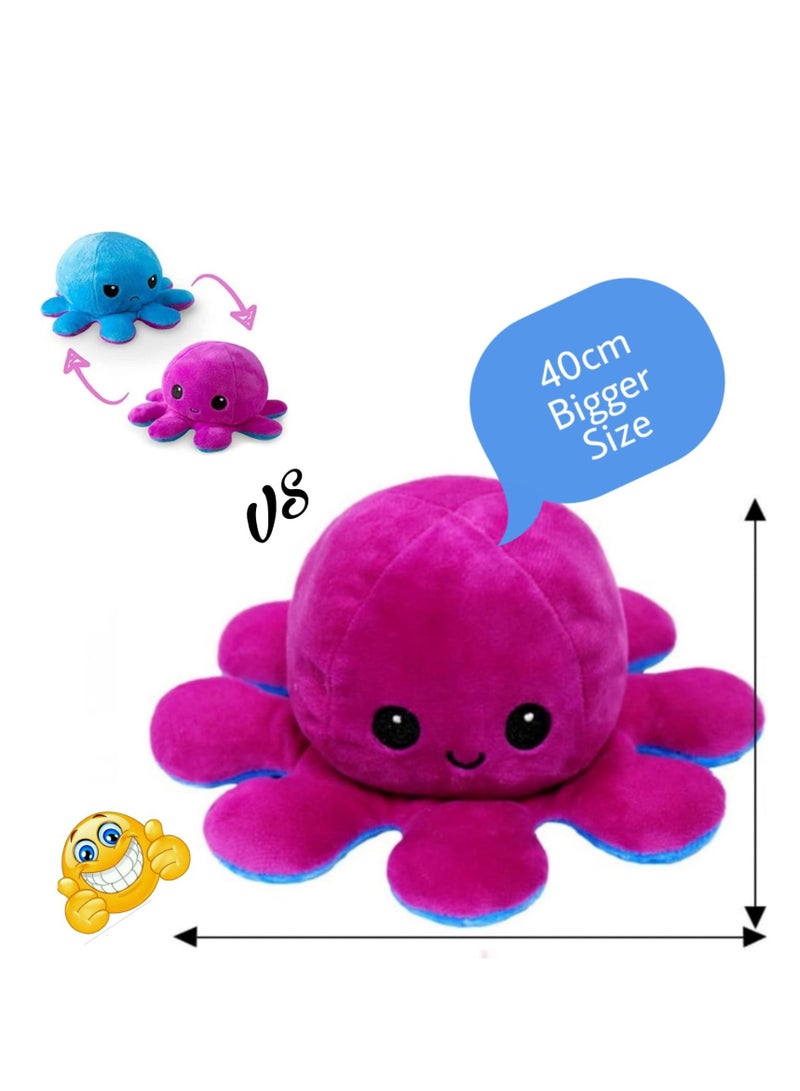 Big Size Reversible Octopus Plush Double Sided Flip Stuffed Animal Soft Toy Shows Mood Without Saying a Word A Gift For Kids Or Decoration (Purple/Blue)