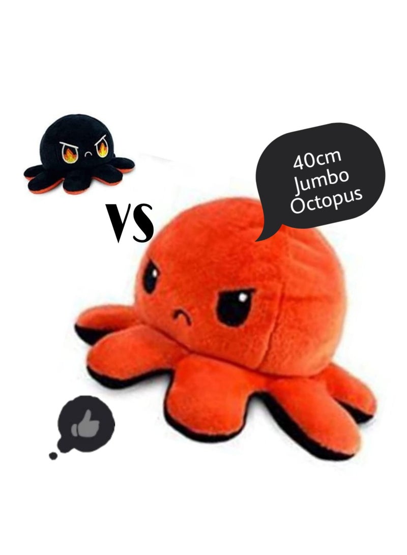 Big Size Reversible Octopus Plush Double Sided Flip Stuffed Animal Soft Toy Shows Mood Without Saying a Word A Gift For Kids Or Decoration (Orange/Black)