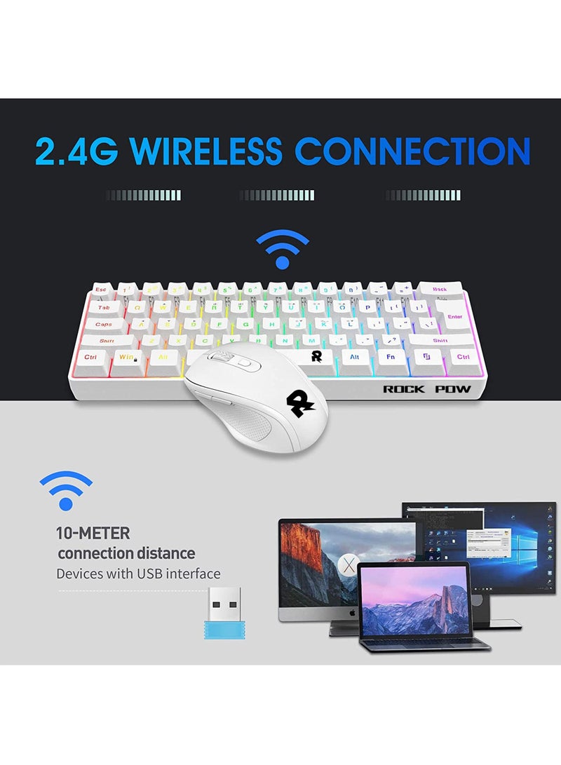 ROCK POW Arabic English 2.4G Wireless Gaming Keyboard and Mouse Combo, Include Small 60% Merchanical Feel Keyboard, Ergonomic Design Mini Wireless Mouse