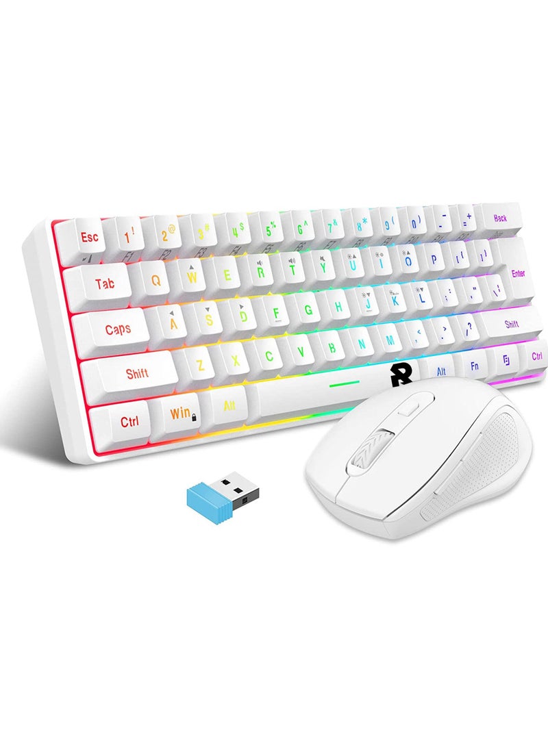 ROCK POW Arabic English 2.4G Wireless Gaming Keyboard and Mouse Combo, Include Small 60% Merchanical Feel Keyboard, Ergonomic Design Mini Wireless Mouse