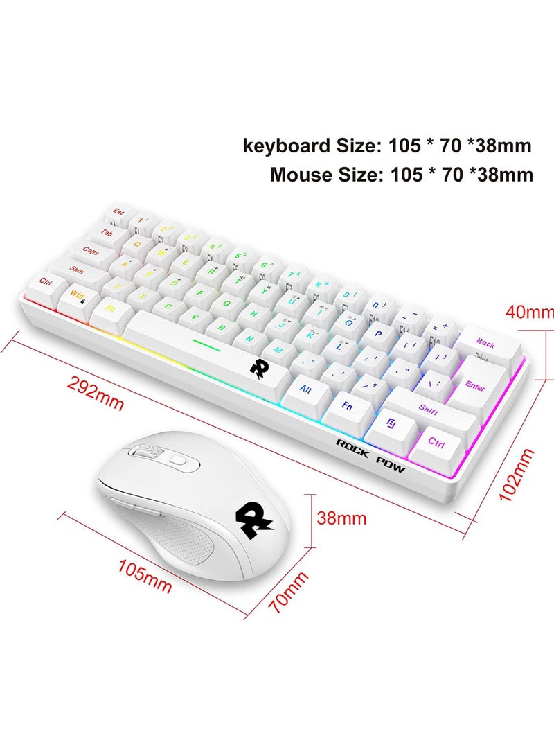 ROCK POW Arabic English 2.4G Wireless Gaming Keyboard and Mouse Combo, Include Small 60% Merchanical Feel Keyboard, Ergonomic Design Mini Wireless Mouse