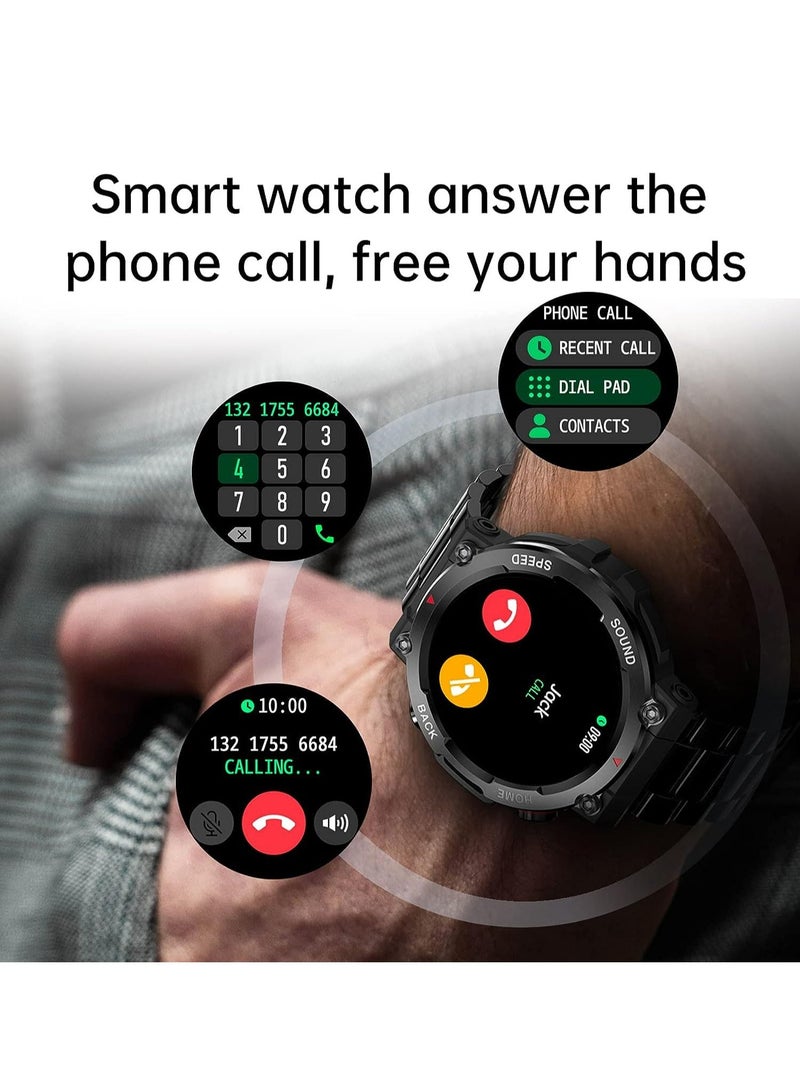 Men's Military Smart Watch,1.39 inch HD Screen Smartwatch with Bluetooth Call Heart Rate Sleep Monitor Outdoor Sports Watch for iOS Android