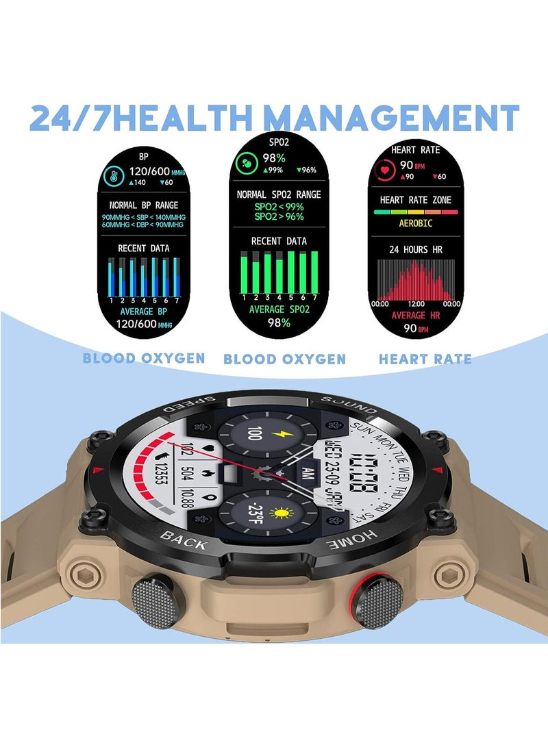 Men's Military Smart Watch,1.39 inch HD Screen Smartwatch with Bluetooth Call Heart Rate Sleep Monitor Outdoor Sports Watch for iOS Android