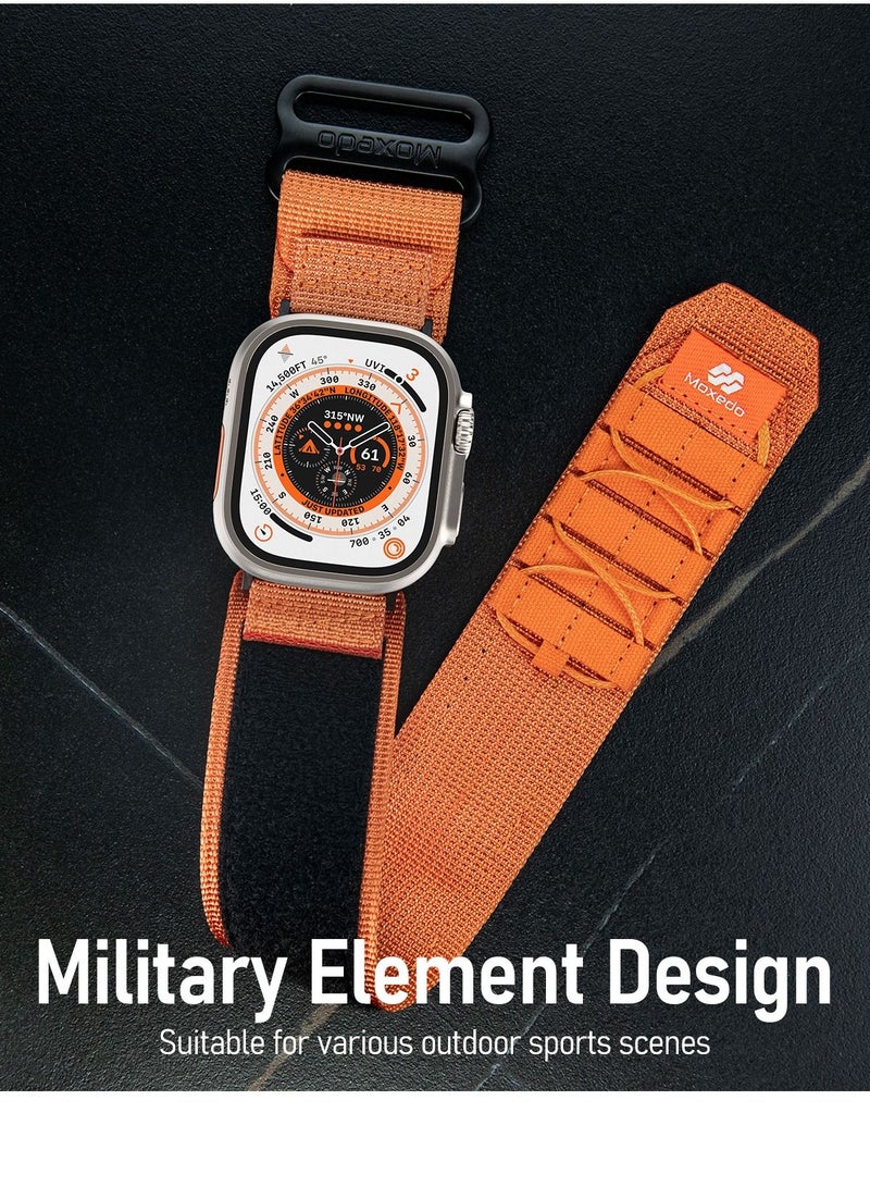 Moxedo Tactical Sports Rugged Strap Breathable Nylon Braided Compatible with Apple Watch Band Series 8 7 6 5 4 3 2 1 SE Ultra Military Woven Loop Design for 44mm 45mm 49mm -Orange