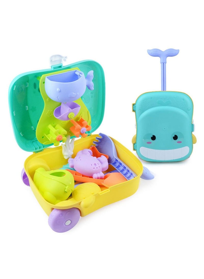 COOLBABY 8PCS Kids Beach Toy Set Luggage Trolley Case Trolley Case and Beach Toy 2 in 1