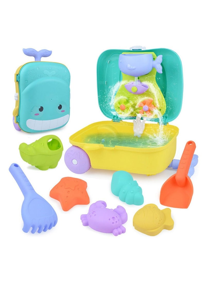 COOLBABY 8PCS Kids Beach Toy Set Luggage Trolley Case Trolley Case and Beach Toy 2 in 1