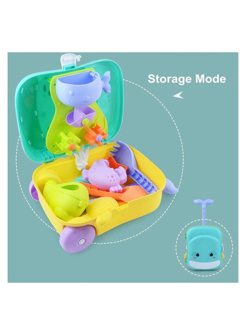 COOLBABY 8PCS Kids Beach Toy Set Luggage Trolley Case Trolley Case and Beach Toy 2 in 1