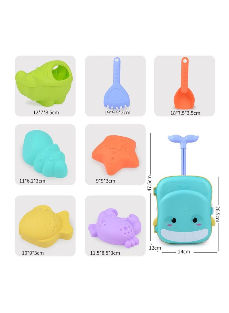 COOLBABY 8PCS Kids Beach Toy Set Luggage Trolley Case Trolley Case and Beach Toy 2 in 1