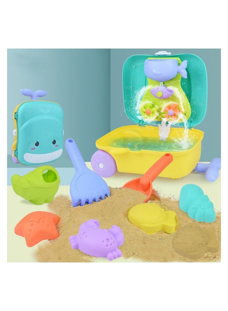 COOLBABY 8PCS Kids Beach Toy Set Luggage Trolley Case Trolley Case and Beach Toy 2 in 1