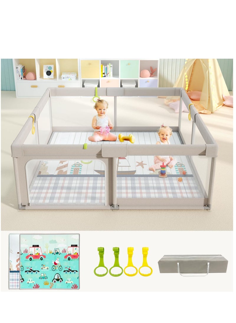 Baby Pen Baby Playpen Playpen with Pads Suitable for babies and toddlers Extra Large Baby Playpen with Pads Baby's Play Yard Grey 1.5*1.8m