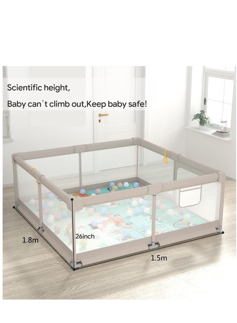 Baby Pen Baby Playpen Playpen with Pads Suitable for babies and toddlers Extra Large Baby Playpen with Pads Baby's Play Yard Grey 1.5*1.8m