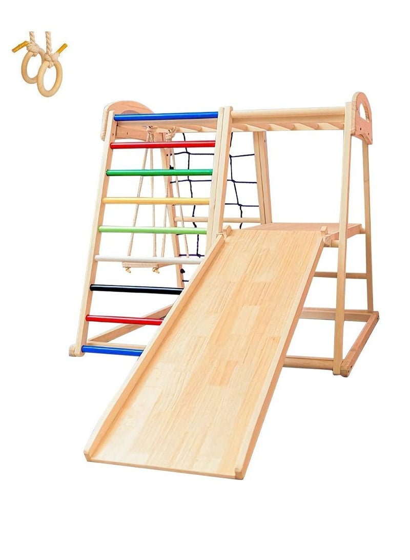 COOLBABY 6 in 1 Solid Wood Children's Climbing Frame Indoor Toddler And Kids Indoor Gym Playground Rock Climbing Slide Swing Combination Double-Sided Slide Board (Climbing/Slide)