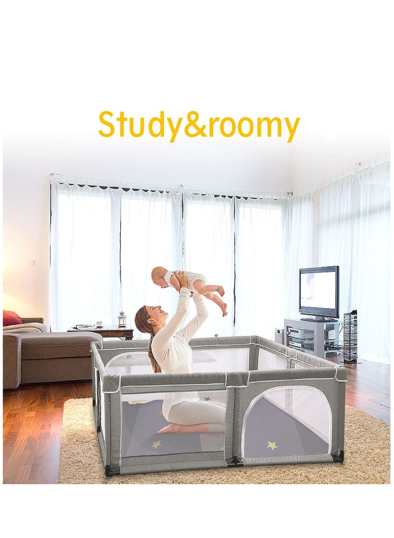 Baby Enclosure Sturdy Safety Enclosure Baby Playpen with Gates Soft Breathable Mesh Indoor and Outdoor Baby Playpen Dark Grey