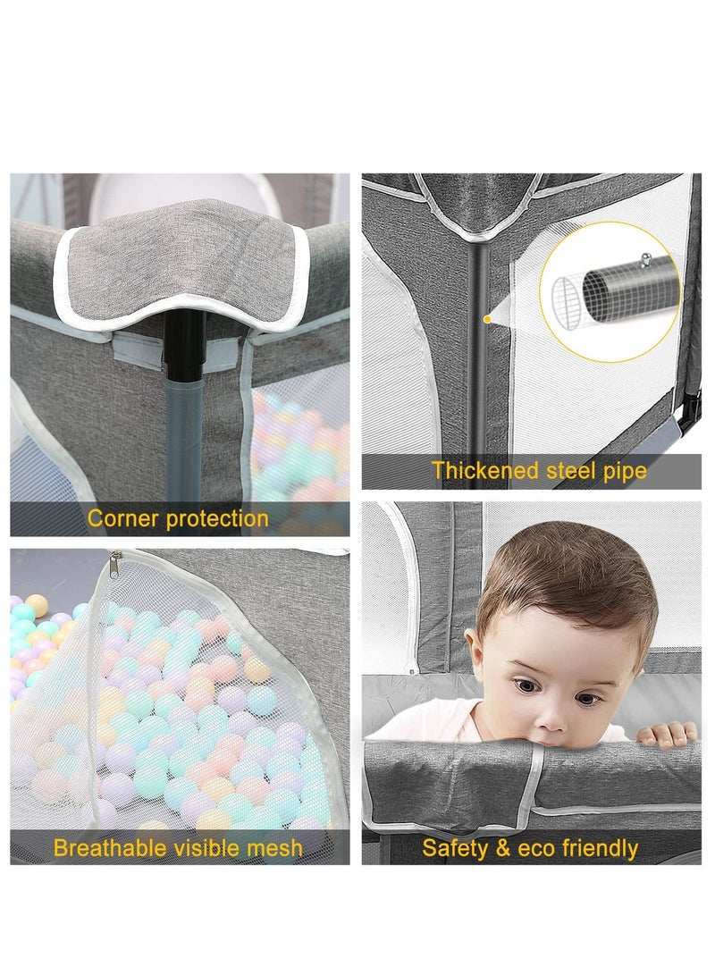 Baby Enclosure Sturdy Safety Enclosure Baby Playpen with Gates Soft Breathable Mesh Indoor and Outdoor Baby Playpen Dark Grey