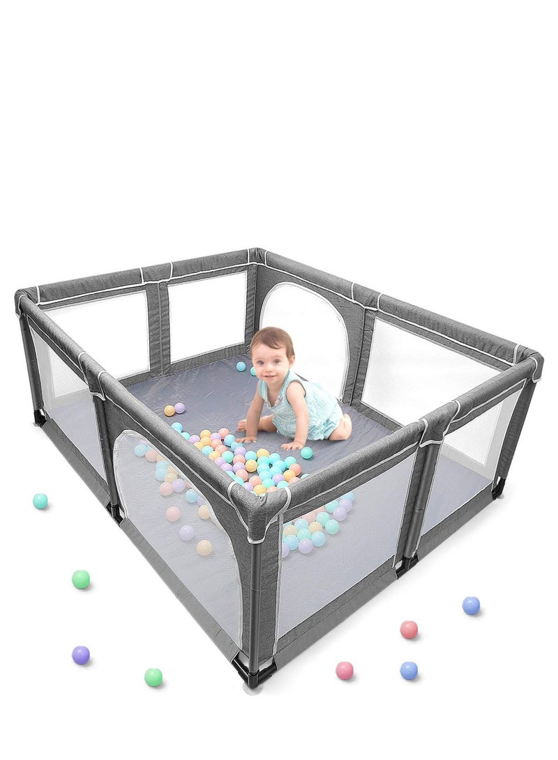 Baby Enclosure Sturdy Safety Enclosure Baby Playpen with Gates Soft Breathable Mesh Indoor and Outdoor Baby Playpen Dark Grey