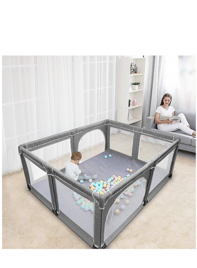 Baby Enclosure Sturdy Safety Enclosure Baby Playpen with Gates Soft Breathable Mesh Indoor and Outdoor Baby Playpen Dark Grey