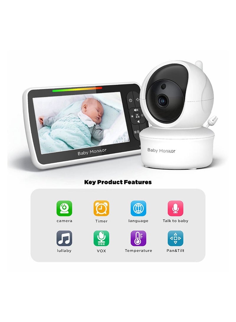 COOLBABY 5 Inch Wireless Baby Monitor Pan Tilt Zoom Remote Baby Camera Room Temperature Detection Two Way Intercom lullaby Monitor