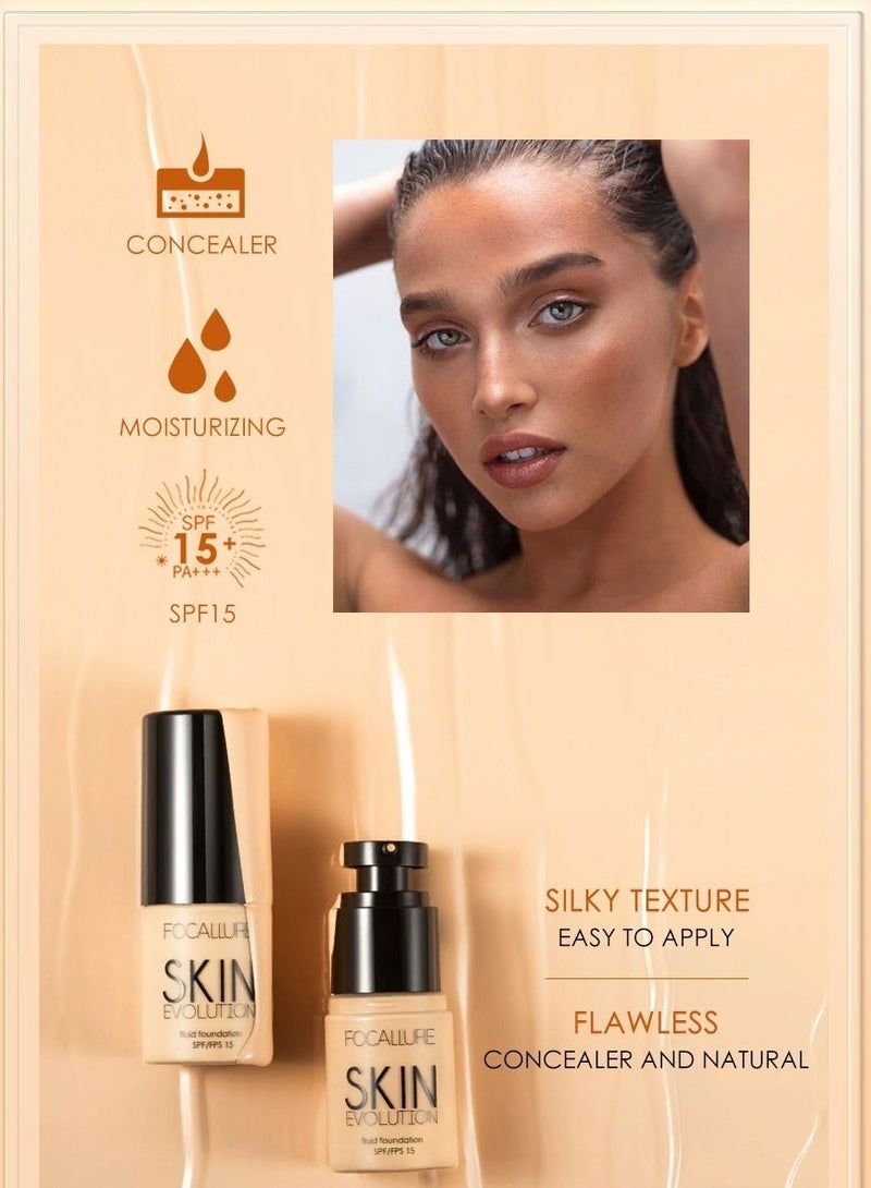 Set of Face Highlighter & Contour Stick FA01 #1 #3 and Skin Evolution Liquid Foundation -FA30 #4 Natural