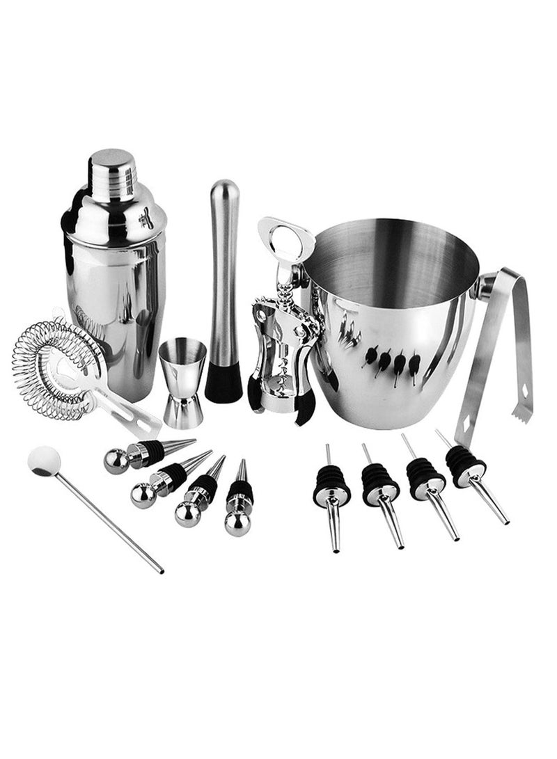 16Pcs Of Sets Mixer Cocktail Set With Muddler Corkscrew Jigger Ice Tongs Mixing Spoon Pourers Bartender Ice Bucket Wine Stopper Ice Clip Set Home Bar Tools