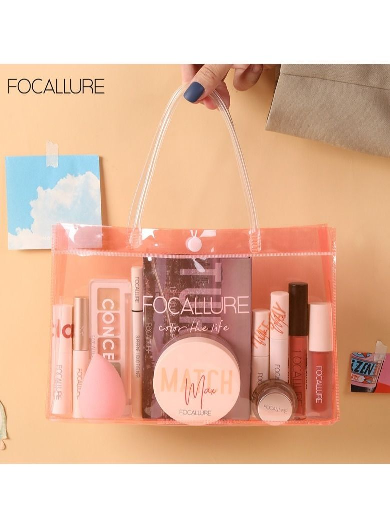 Set of Poreless Liquid Foundation 205-01 Ivory+Perfect Face Matte Primer FA 53+Matchmax Baking & Setting Powder FA 154#02 Ivory+Concealer with High Cover Brush FA230-3+Makeup Sponge+Plastic Tote Bag